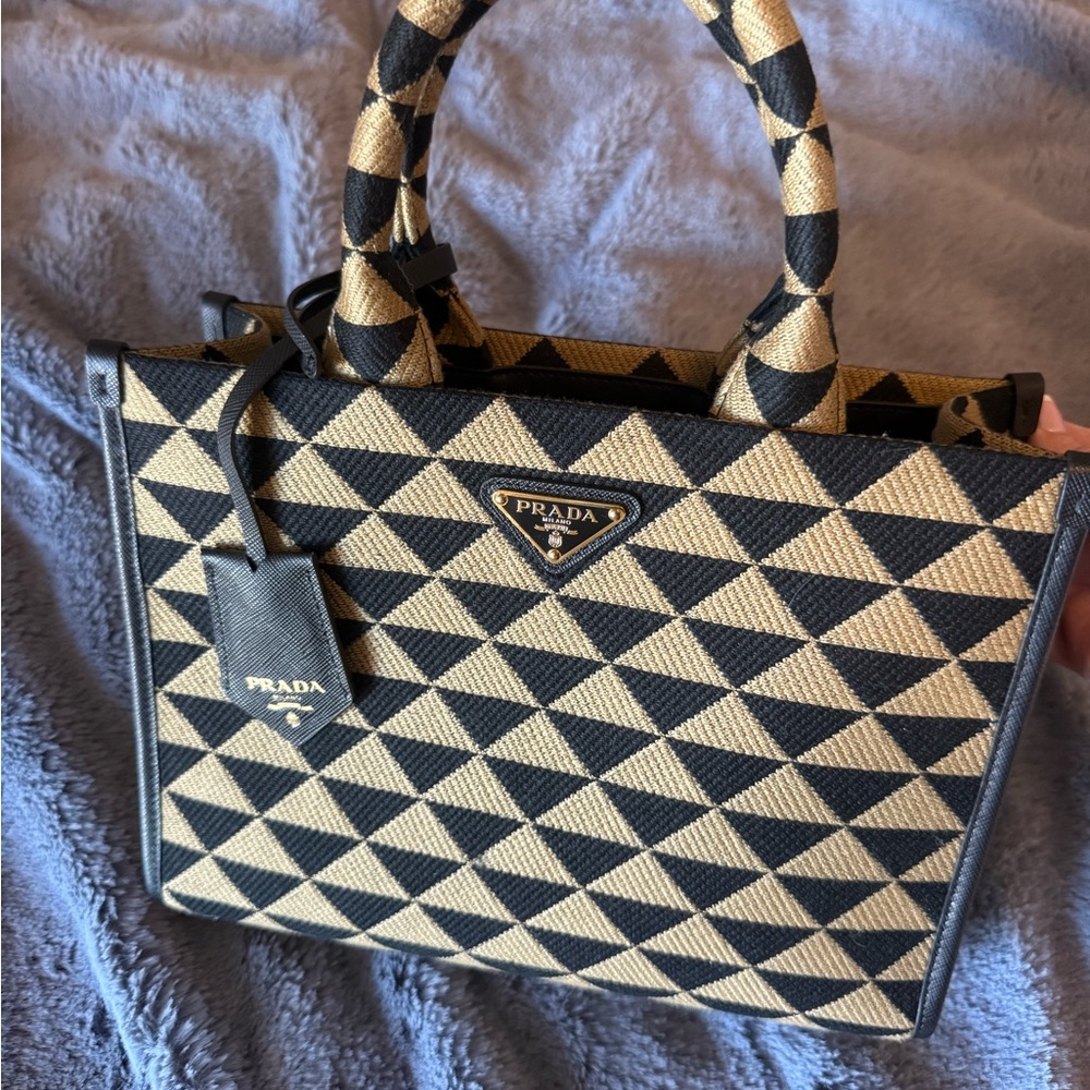 Prada Black and Tan Triangular Tote - image 1